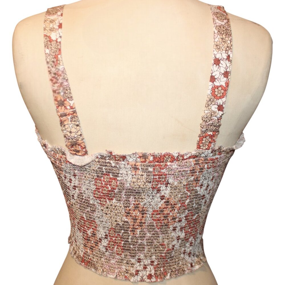 JAPANA Floral Stretchy Crop Top Sz L 90s Retro Elastic Hippie Y2K Tank Cami - Picture 3 of 6